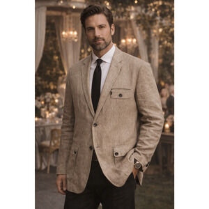 Joseph Abboud Mens 100% Linen Sport Coat Blazer XXL Tan Wedding Resort Old Money